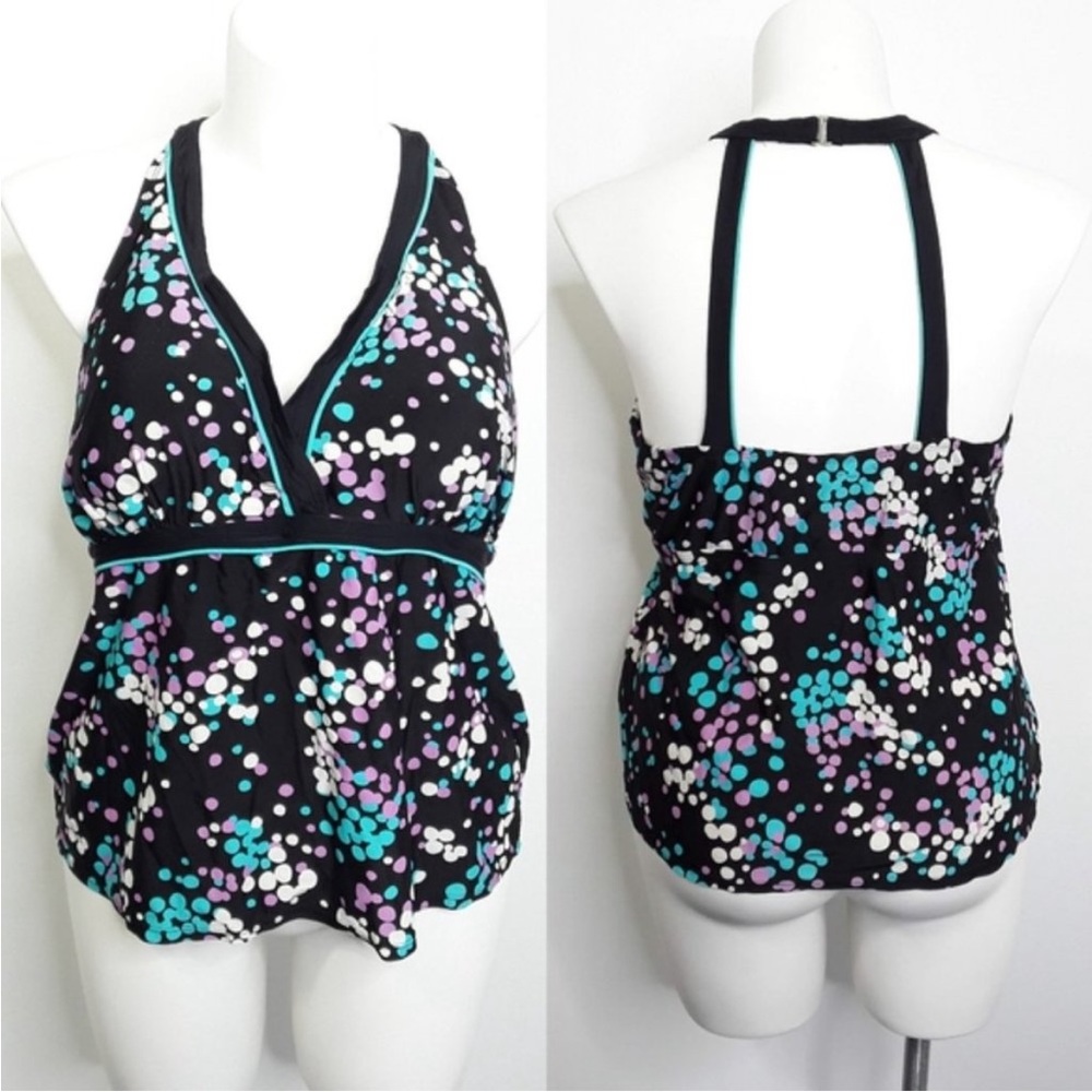 Catalina Black Teal Purple Colorful Polka Dot Tankini Top EUC sz 2X